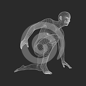 Athlete at Starting Position Ready to Start a Race. Runner Ready for Sports Exercise. Human Body Wire Model. Sport Symbol.