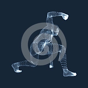 Athlete at Starting Position Ready to Start a Race. Runner Ready for Sports Exercise. Human Body Wire Model. Sport Symbol. 3d