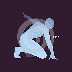 Athlete at Starting Position Ready to Start a Race. Runner Ready for Sports Exercise. Sport Symbol.