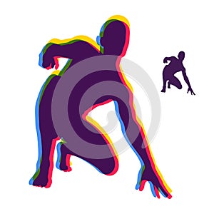 Athlete at starting position ready to start a race. Runner ready for sports exercise. Sport Symbol. 3d Vector Illustration