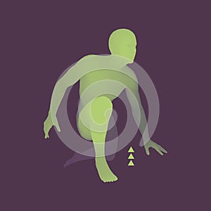 Athlete at Starting Position Ready to Start a Race. Runner Ready for Sports Exercise. Sport Symbol. 3d Vector Illustration