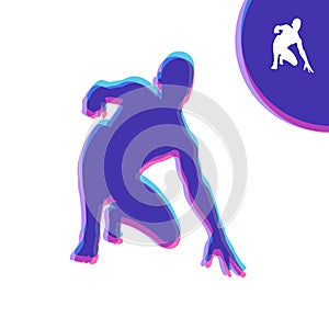 Athlete at starting position ready to start a race. Runner ready for sports exercise. Sport Symbol. 3d Vector Illustration