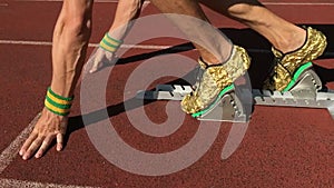 Athlete Starting Race in Blocks Slow Motion