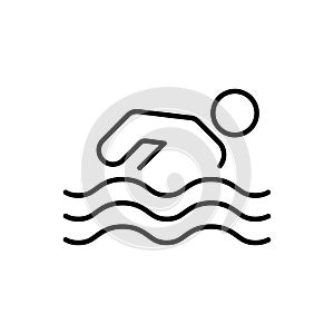 Athlete Stick Man Swim in Sea Black Line Icon. Sport Swimmer Dive in Pool Outline Pictogram. Human Simple Figure Motion