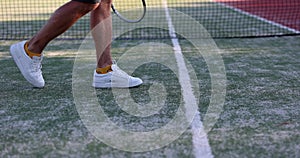 Athlete tennis player during training on court