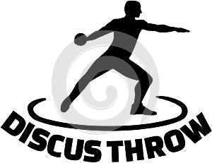 Athlete throwing discus with word