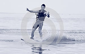 Athlete waterskiing