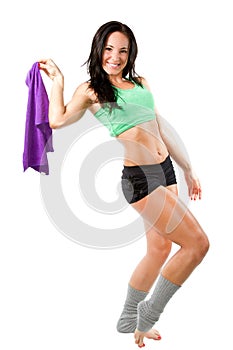 athlete woman hold a towel after a workout
