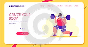 Athlete woman. Weightlift BodyBuilding Character Design for Landing Page. Workout Training Lifestyle Website Concept.