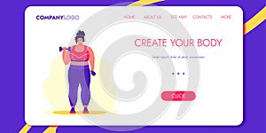 Athlete woman. Weightlift BodyBuilding Character Design for Landing Page. Workout Training Lifestyle Website Concept.