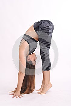 Athlete young woman doing exercise.