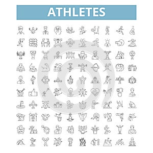 Athletes icons, line symbols, web signs, vector set, isolated illustration