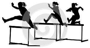 Athletes running hurdles track and field vector photo
