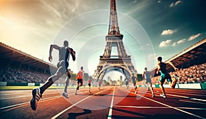 Athletes Running on Track in Paris during Daytime