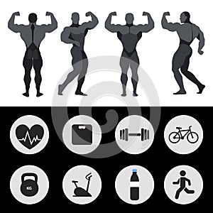 Athletes, sports icons, fitness, exercise. Vector illustration