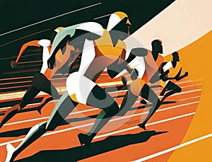 athletes sprinting in close competition for the finish line. Art concept. AI generation