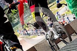 Athletes at the starting position before the BMX race