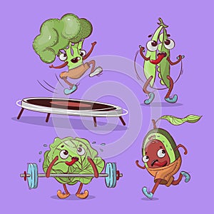 ATHLETES VEGETABLES Cartoon T-shirt Vector Illustration Set