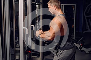 Athletic, adult man exercising in the gym photo