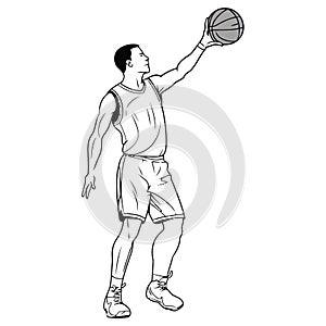 Athletic basketball player dribbling ball to success