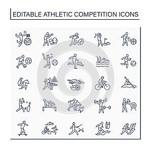 Athletic competition line icons set