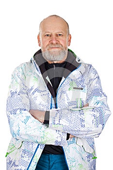 Athletic elderly man in ski suit