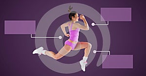 Athletic exercise woman running with blank infographic chart panels