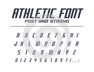 Athletic fast and strong universal font. Sport run, futuristic, technology alphabet. Letters, numbers for logo design photo