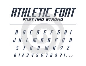 Athletic fast and strong universal font. Sport run, futuristic, technology alphabet. Letters, numbers for logo design