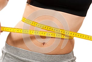 Athletic fit slim female measuring waist