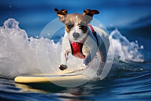 Athletic Jack russell dog surfing. Generate Ai