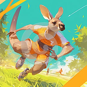 Athletic Kangaroo Leaping Forward