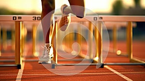 Athletic Legs During A Hurdle Race. Generative AI photo