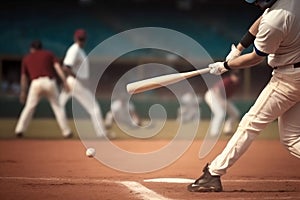 athletic man ball athlete team baseball player bat field game sport. Generative AI.