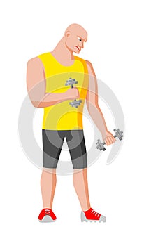 Athletic man with dumbbells doing exercise in the gym