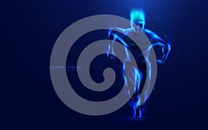 Athletic man running. Technology and sport concept. Low poly wireframe, lines. Illustration vector