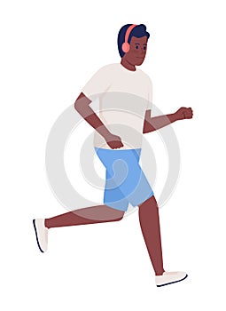 Athletic man wearing headphones semi flat color vector character