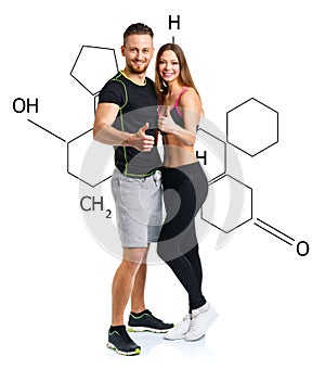 Athletic man and woman after fitness exercise with a thumb up wi