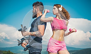 Athletic people. Fit young sporty sexy couple workout outdoor.