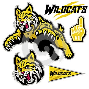 Athletic sport mascot style of wildcats in set