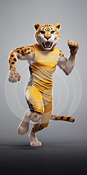 Athletic tiger mascot running in sportswear