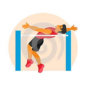 Athletic woman jumping over a hurdle