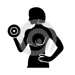 Athletic Woman Silhouette Pumping Up Muscles with