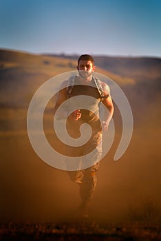 Athletic young man exercising outdoor