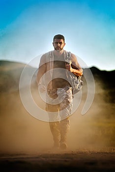 Athletic young man exercising outdoor