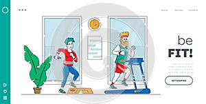 Athletic Young People Exercising to be Fit Landing Page Template. Woman and Man Characters Active Sport Life