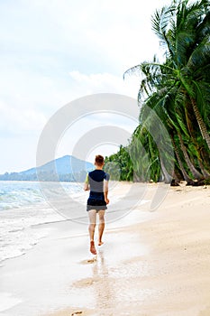Athletics. Fit Athlete Jogger Running On Beach. Workout. Sports, Fitness.