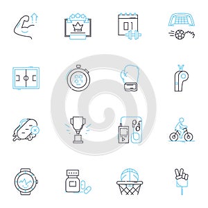 Athletics linear icons set. Sprinting, Running, Jumping, Hurdling, Pole vault, High jump, Long jump line vector and