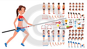 Athletics Player Male, Female Vector. Athlete Animated Character Creation Set. Man, Woman Full Length, Front, Side, Back