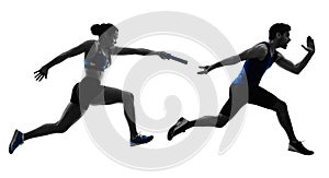 athletics relay runners sprinters running runners isolated silho